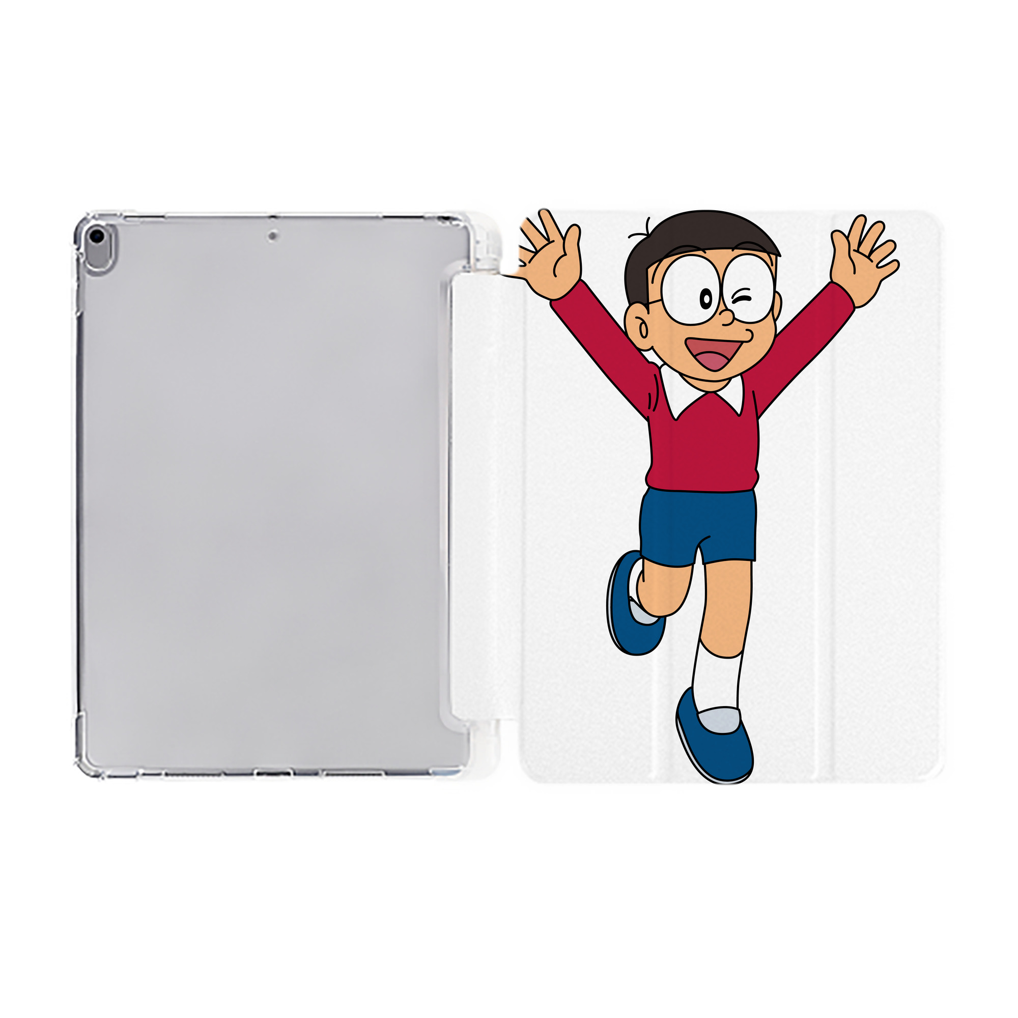 （画像用） ドラえもん 野比 のび太 Doraemon Nobita Nobi IPad ケース ペン収納付き 三つ折りスタンド PUレザー×シリコン 対応機種9.5/10.5/10.9インチ